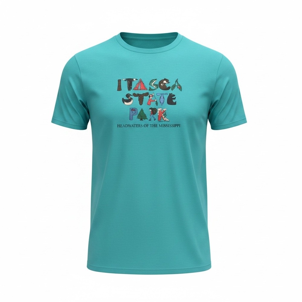 Hanes Itasca State Park T-Shirt Mens L Teal 1988 Single Stitch USA Mississippi